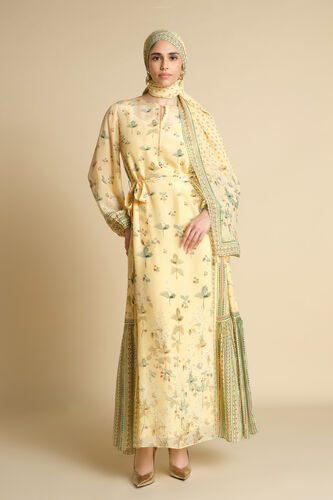 Honeydew Printed Silk Stole - Yellow, Yellow, image 3